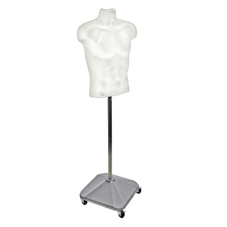 Azar Displays White Plastic Male Bust on Wheeled Plastic Base 900500-WHT